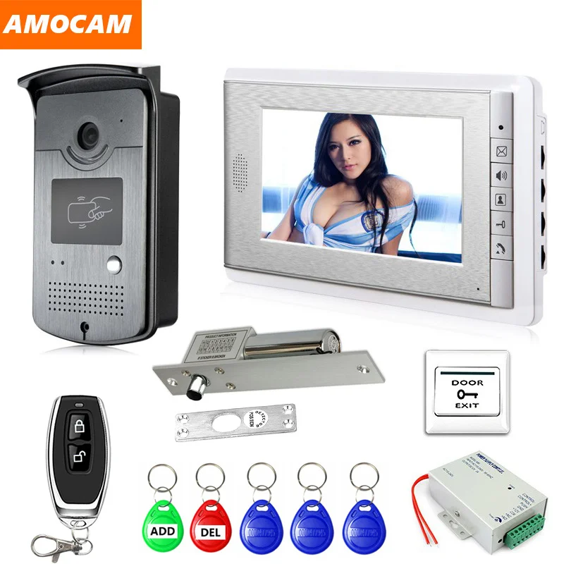 Drop Bolt Lock " экран видео домофон система 5-RFID брелок+ электрический замок+ пульт дистанционного управления+ Мощность видео дверной звонок визуальный домофон - Цвет: Drop Bolt Lock
