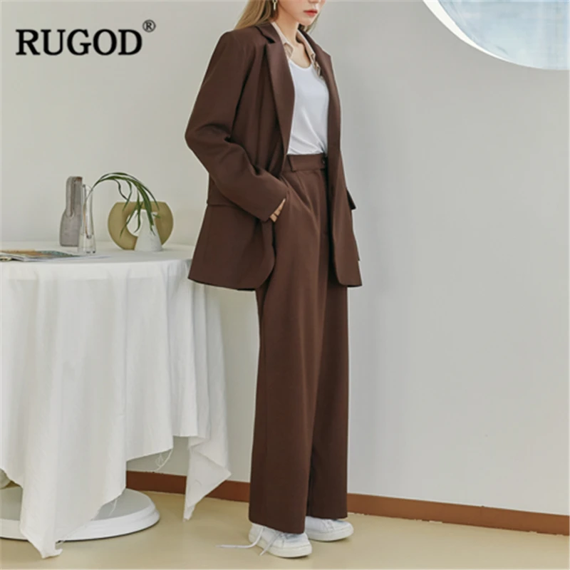 RUGOD офисные женские брюки костюм Винтаж повседневные однотонные свободные