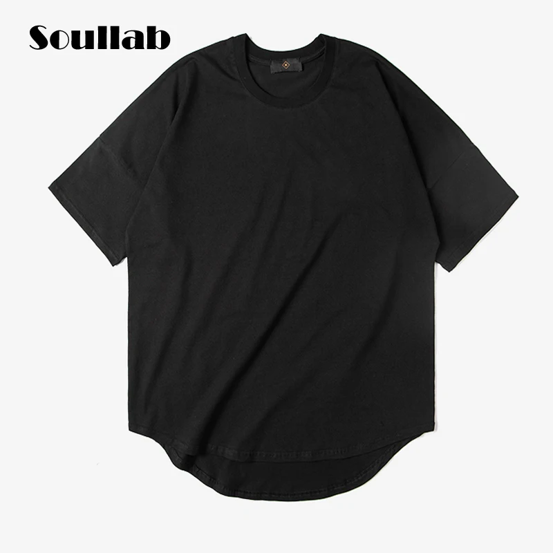 Soullab Черный Белый негабаритных мужчины топы футболки Высокая Низкая T