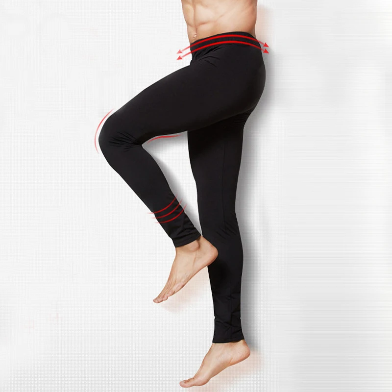 Зимние Для мужчин Термальность брюки кальсоны Твердые упругие Slim Fit мягкие