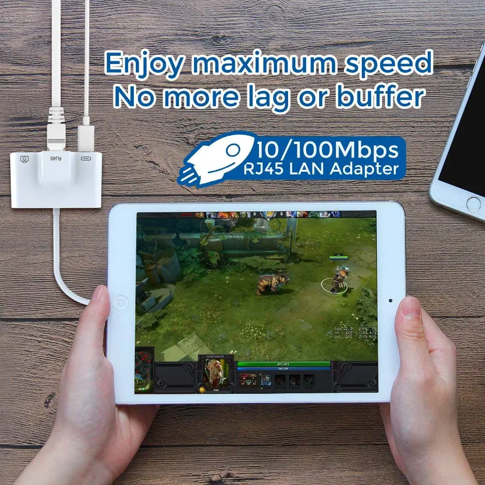Адаптер для Lightning RJ45 Ethernet LAN Проводная сеть iPhone/iPad все серии с зарядкой и OTG USB 3 0