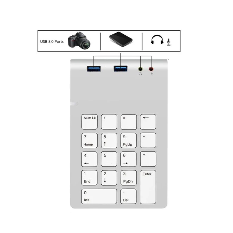USB цифровая клавиатура с 2 Порты 3.0 хаб 3D Stereo аудио адаптер для