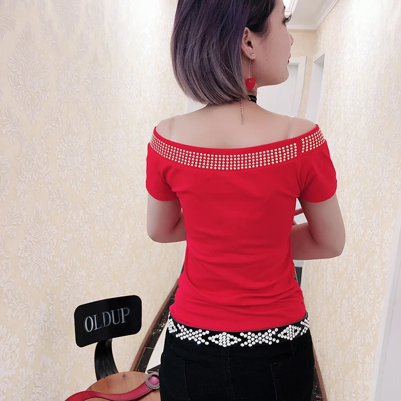 Женские футболки со стразами в стиле панк рок летние топы женские с бриллиантами