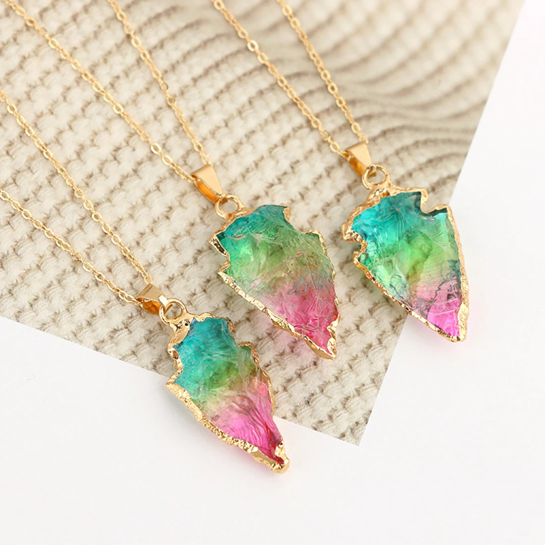 Random Arrowhead Shape Colorful Nature Stone Gold Chain Necklace for Women Fashion Jewelry | Украшения и аксессуары