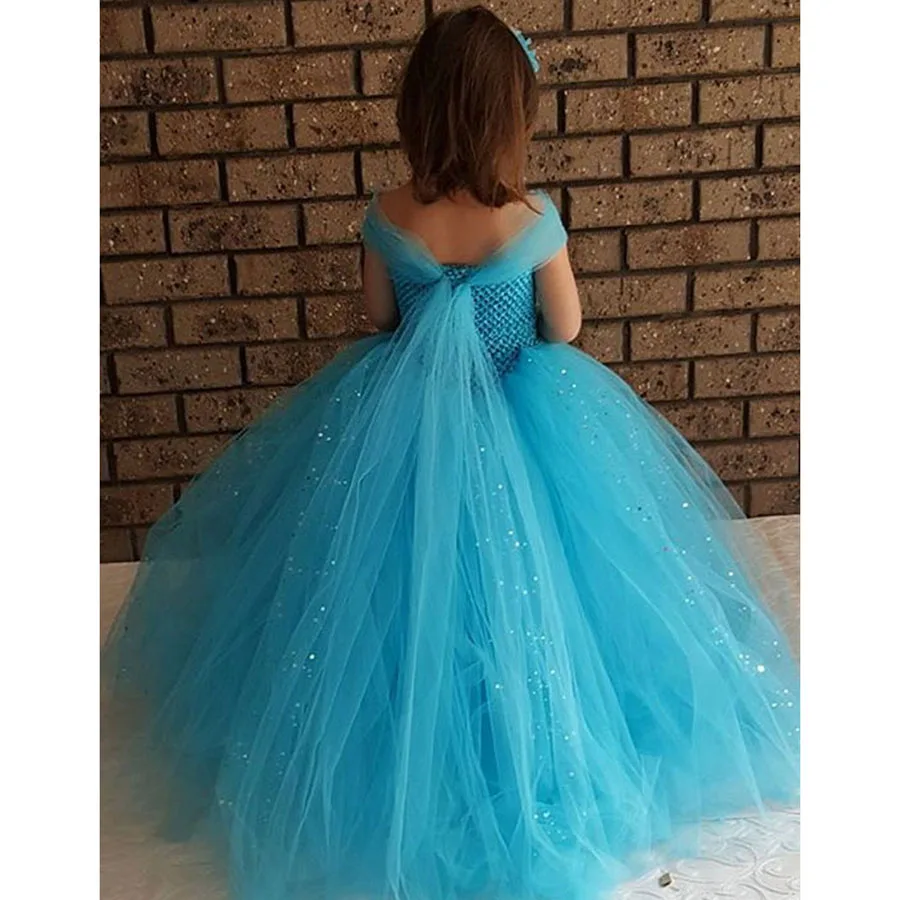Girls Blue Glitter Princess Tutu Dress Elsa Inspired Kids Rhinestone Wedding TUTU Ball Gown Children Prom Birthday Party | Детская