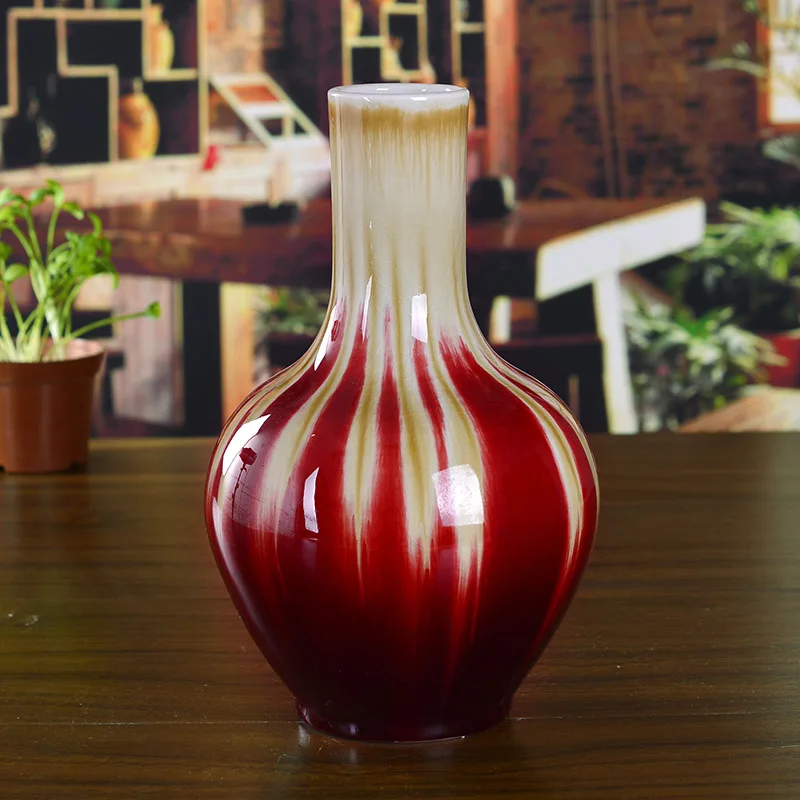 

Ceramics quality red famb glaze large vase chinese style classical decoration