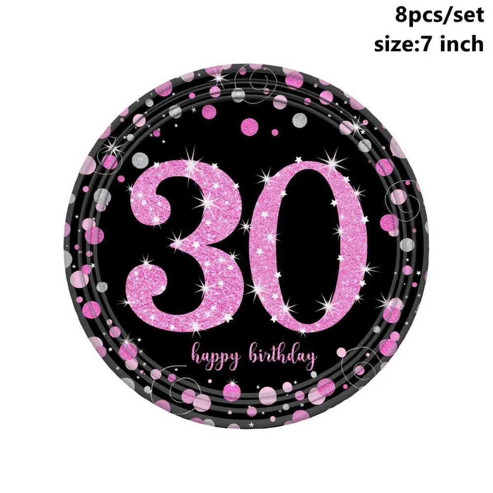 Pink Plates 7inch Taoup черная Золотая бумага 30 одноразовая посуда на день рождения 30-й декор с днем рождения Декорации для взрослых одноразовая посуда для вечеринок - Цвет: Pink Plates 7inch