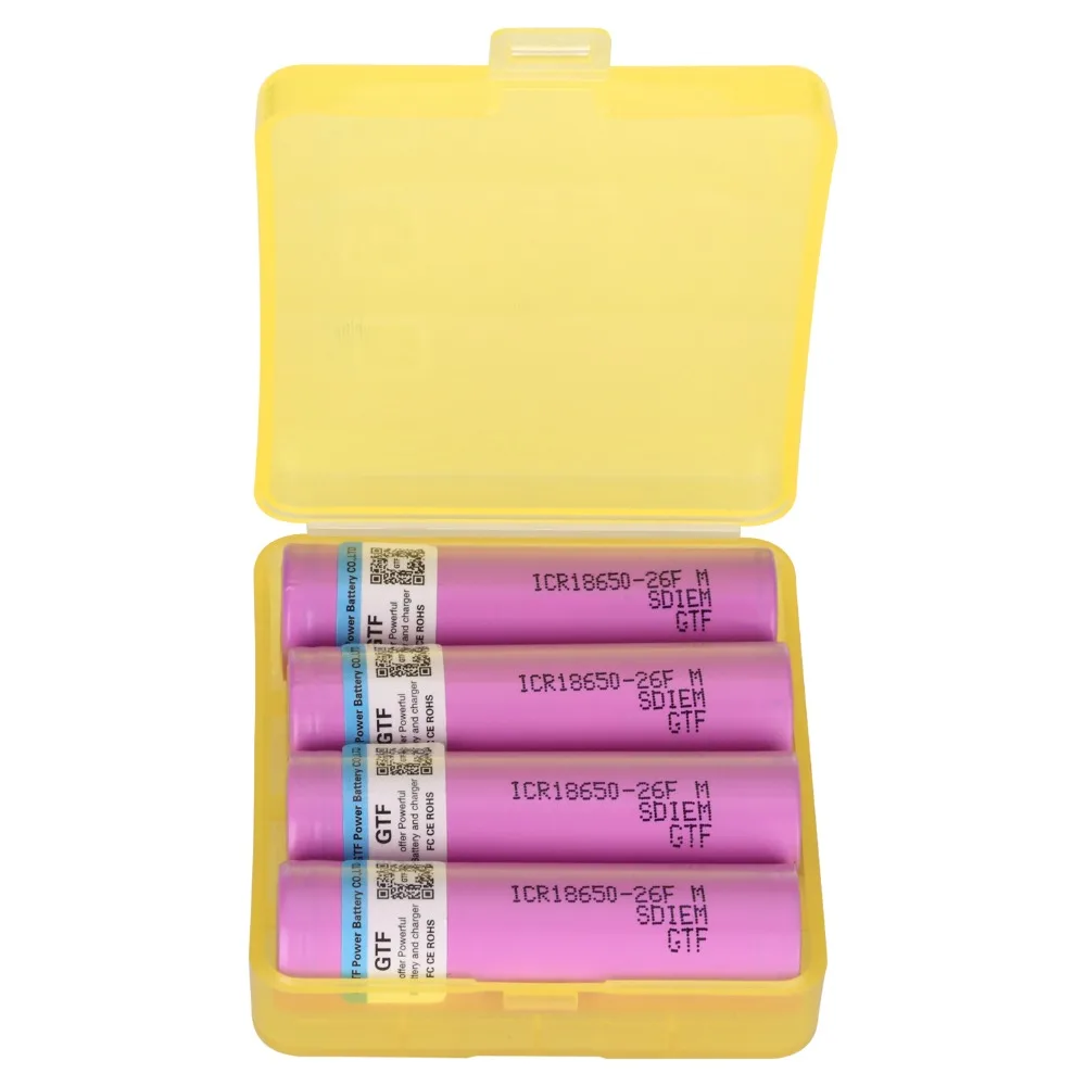 

4pcs 18650 Battery 3.7V 2600mah Rechargeable Li-Ion Battery ICR18650 26F for Flashlight Led Light Troch with 18650 Battery Case