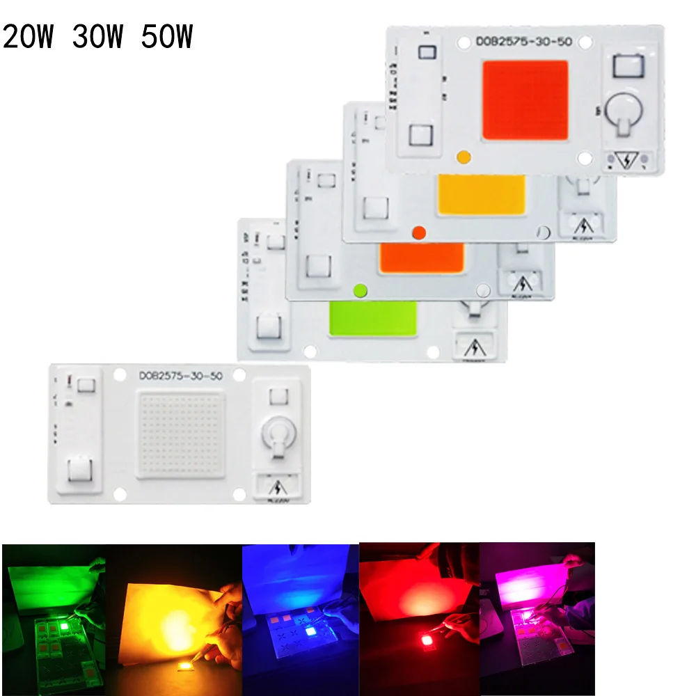 LED COB Чип Прожектор Лампа 220 В SMD 20 Вт 30 50 Красный Синий Зеленый Золотой Розовый с