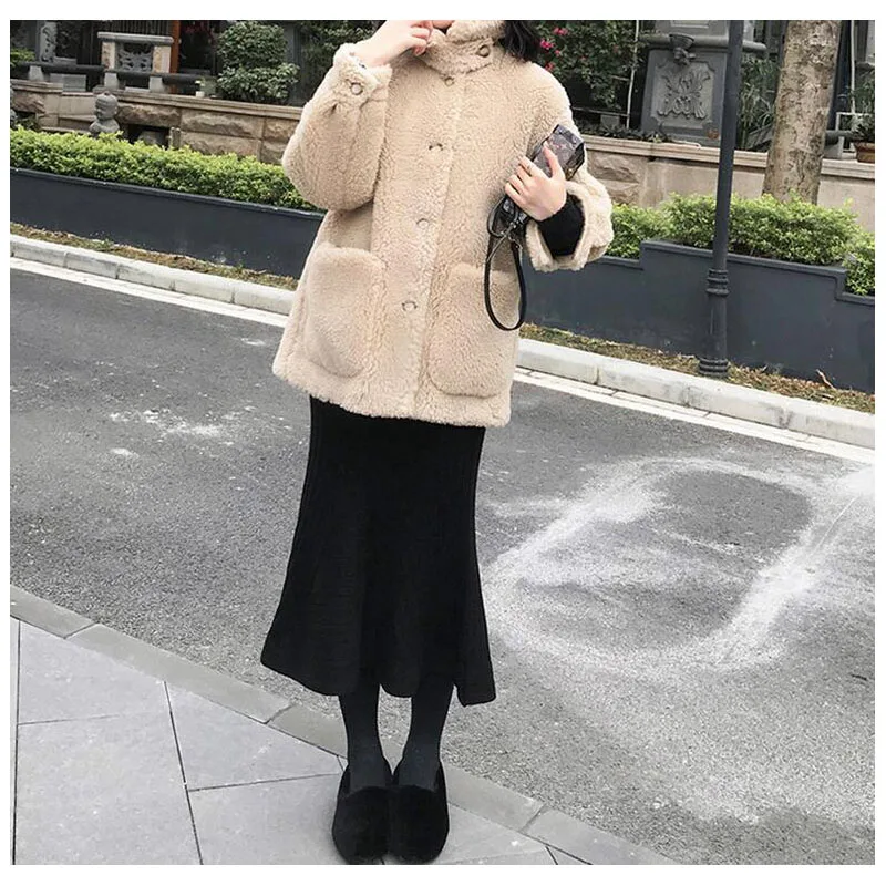 Женские пальто из овечьей кожи толстые замшевые куртки шерсти на осень и зиму