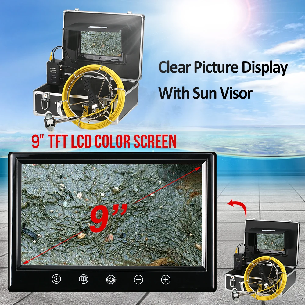 

LIXADA 9 Inch Fish Finder 20M/30/40M Pipe Inspection Camera Drain Sewer Pipeline Industrial Endoscope Snake Camera