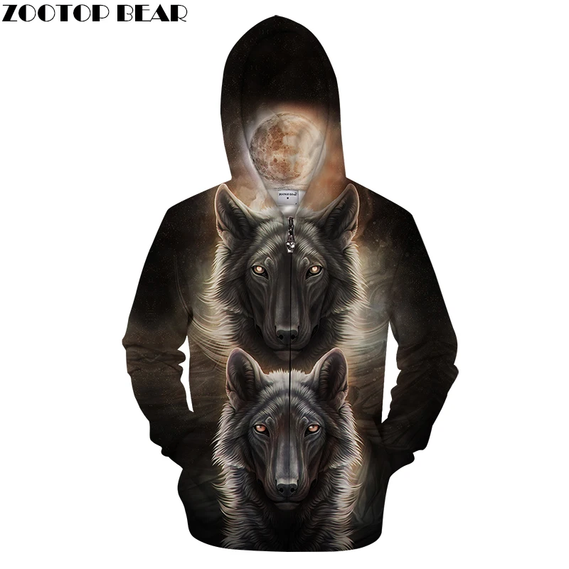 Moon светильник на молнии с капюшоном Для мужчин худи принтом волка Аниме