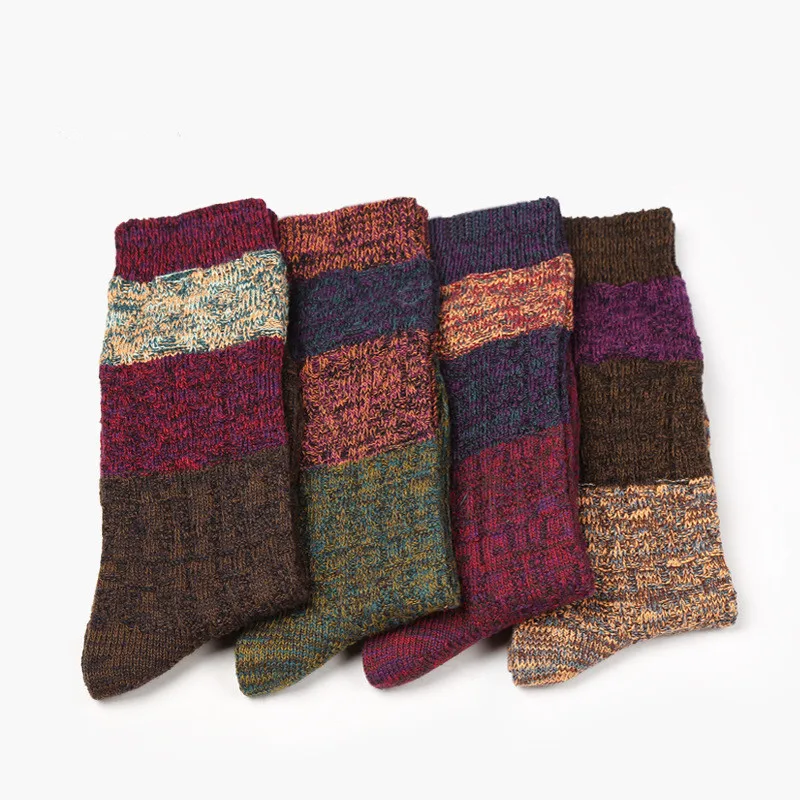 High Quality Cotton Women Socks Hosiery Brand Autumn Winter Striped Knitting Fashion Patchwork Soft Warm Ladies Boot | Женская одежда