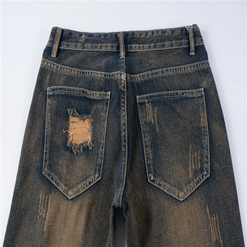 Men Jean Pencil Pants Long Trouser Overalls Street dress Washed Casual Fashion High-end Youth Hole MOOWNUC MWC Hip Hop | Мужская одежда