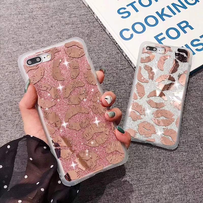 Glitter Bling Lips Kiss Printed Phone Case For iphone XS Max XR X Soft Tpu Back Cover 6 6s 7 8 plus Luxury Cases |