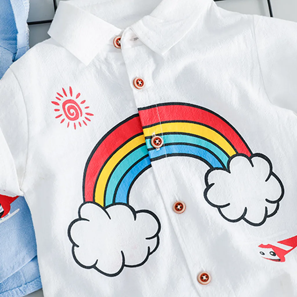 Toddler Newborn Clothes Kids Boys Rainbow Tops T-shirt Solid Short Pants Casual Outfits Baby =Summer Bebek Giyim |