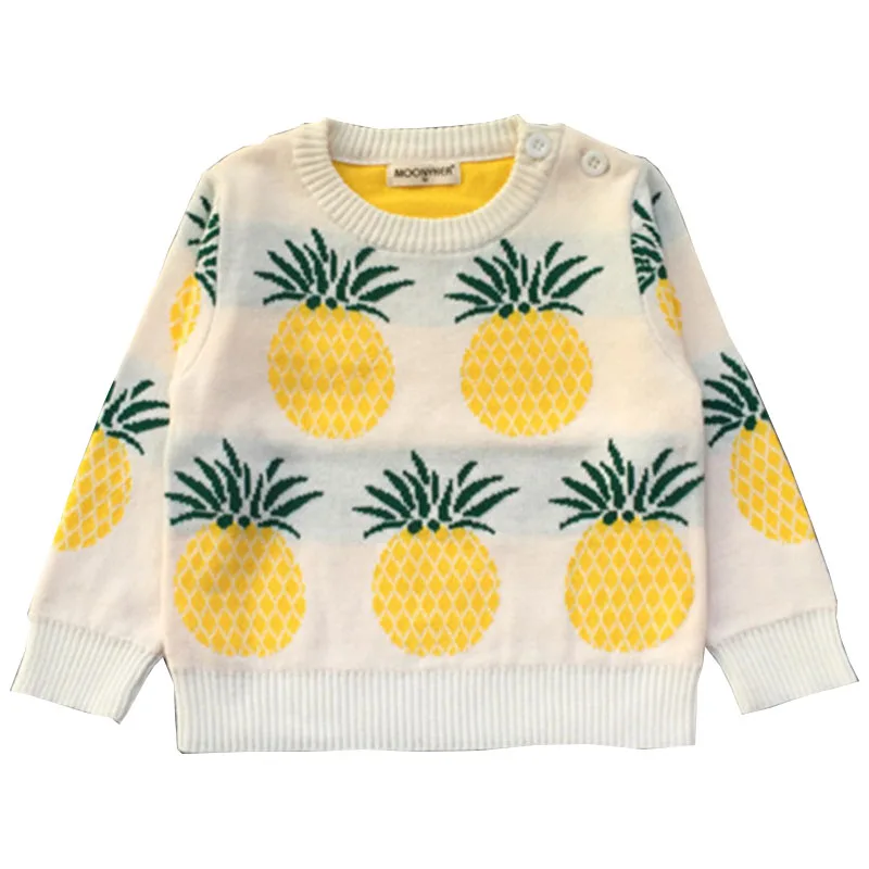 

New Design Children Boys Girls Long Sleeve Sweater Pineapple Print Buttom Cotton Kids Pullover Top Korean Children Clothes 2-7Y