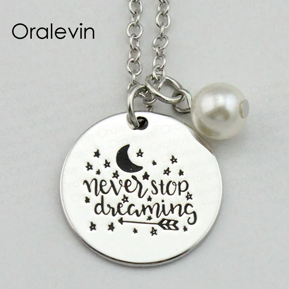 

Вдохновляющие Подвески на заказ с ручной гравировкой без прекращения мечты, креативные подвески, Женское Ожерелье, подарочные украшения, 10 ...