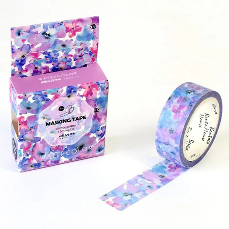 Watercolor Flower 15 мм X 7 м милый Лот kawaii цветок еда Животные декоративные васи клейкие ленты DIY Скрапбукинг Маскировочная лента школьные офисные принадлежности - Цвет: Watercolor Flower