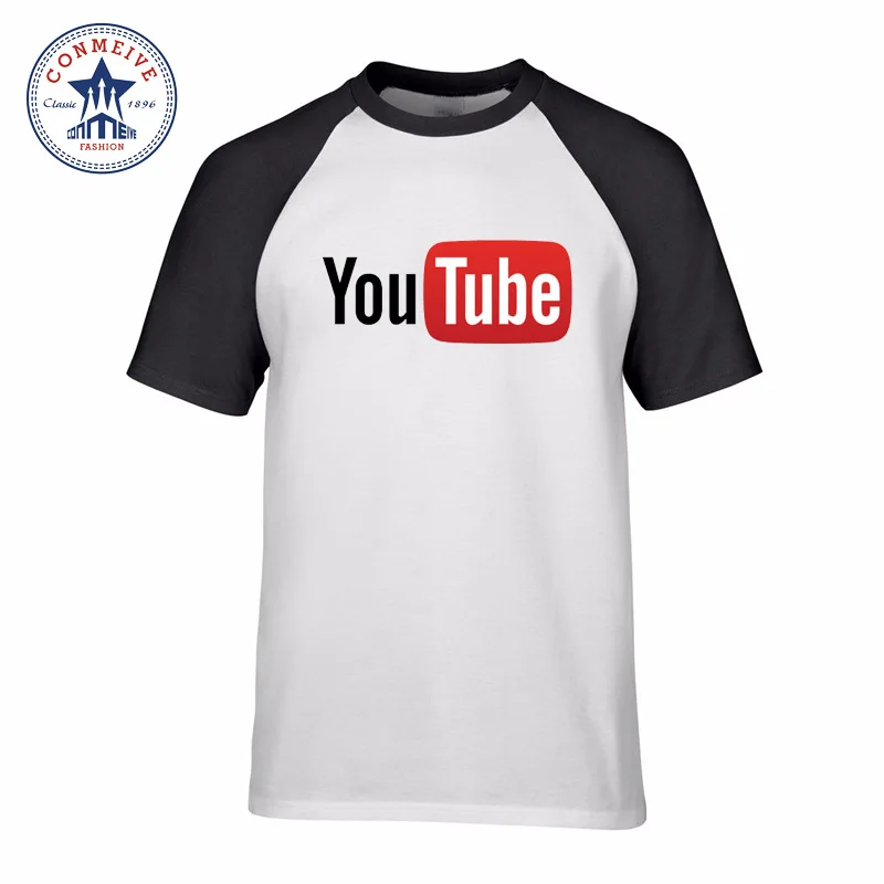 Новинка смешной Youtube Логотип черного цвета с рисунком хлопковая футболка для