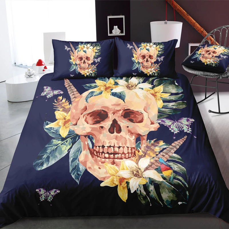 

Yi chu xin king size skull bedding set duvet cover set with pillowcase queen Bedclothes drop ship bed linen bed comforter