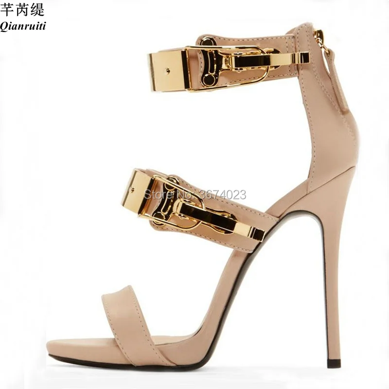 

Qianruiti женские ботильоны Обёрточная бумага Сандалии золотые тона пряжки на высоком каблуке с открытым носком обувь Гладиатор Летние классич...