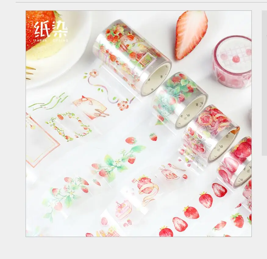 

Fresh strawberry fruit dessert bread vine branch lace rain PET washi tape DIY planner scrapbooking masking tape escolar