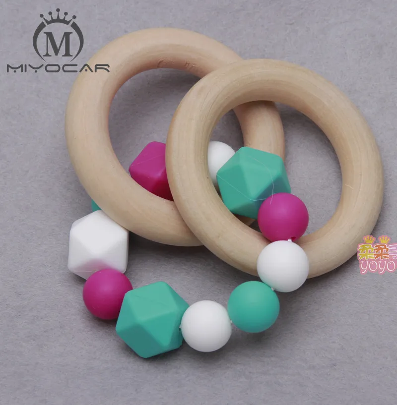 Деревянное кольцо для прорезывания зубов двойное силиконовое зубное погремушка