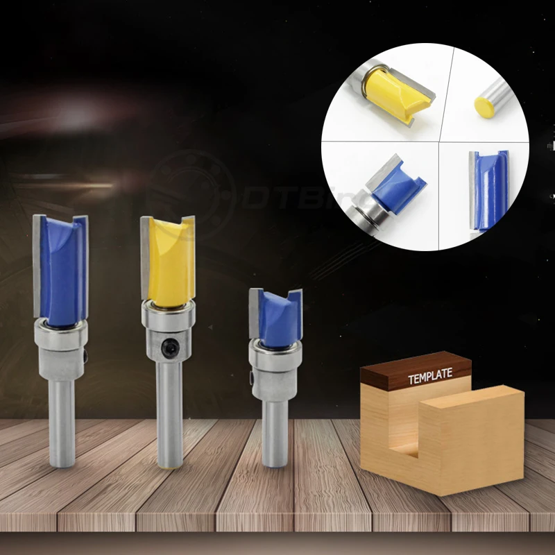 1/3pc 1/4" 1/4 Inch Shank Flush Trim Pattern Router Bit Top Bottom Bearing Trimming Woodworking Milling Cutter Alloy Blade |