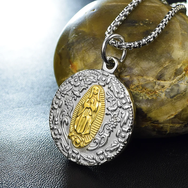 

ATGO Punk Style Stainless Steel Fashion Christian Virgin Mary Pendant Necklace Unisex Necklace For Men Woman Jewelry BP204