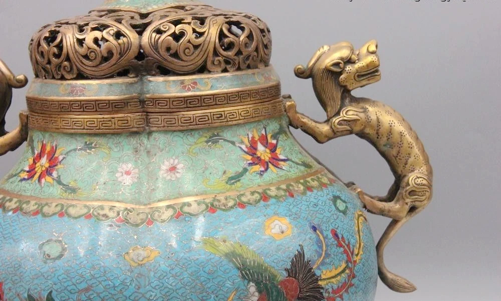 20 &quotКитайский Бронза Медь Cloisonne эмаль изображениями драконов и феникса Ладан