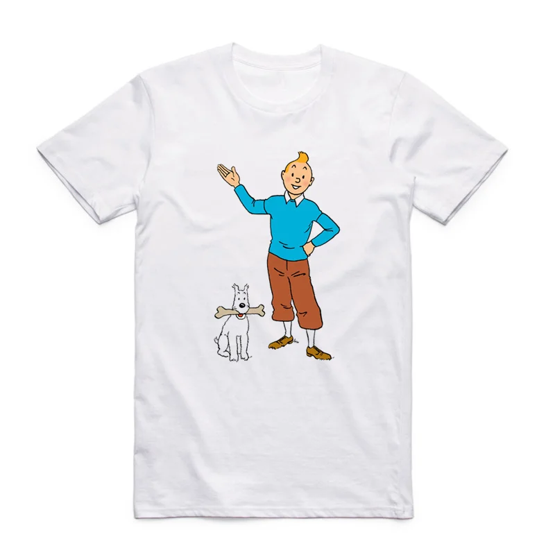 Мужская и женская футболка азиатского размера с принтом из мультфильма Tintin