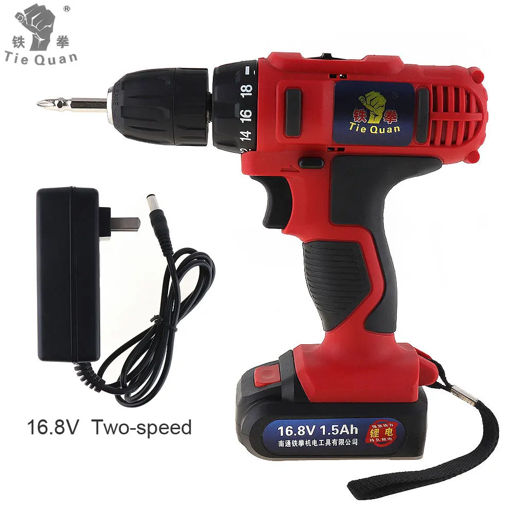 AC 100-240 V Беспроводная 12 V/16,8 V электрическая дрель/шуруповерт с 18 зубчатым моментом и двухскоростной кнопкой регулировки