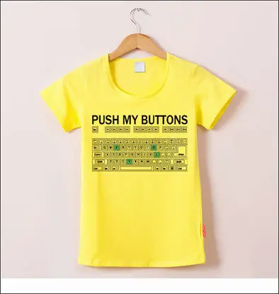 Забавная женская футболка с принтом «Push My Buttons», летние топы, повседневные футболки из хлопка с круглым вырезом и коротким рукавом, белая и розовая парная футболка