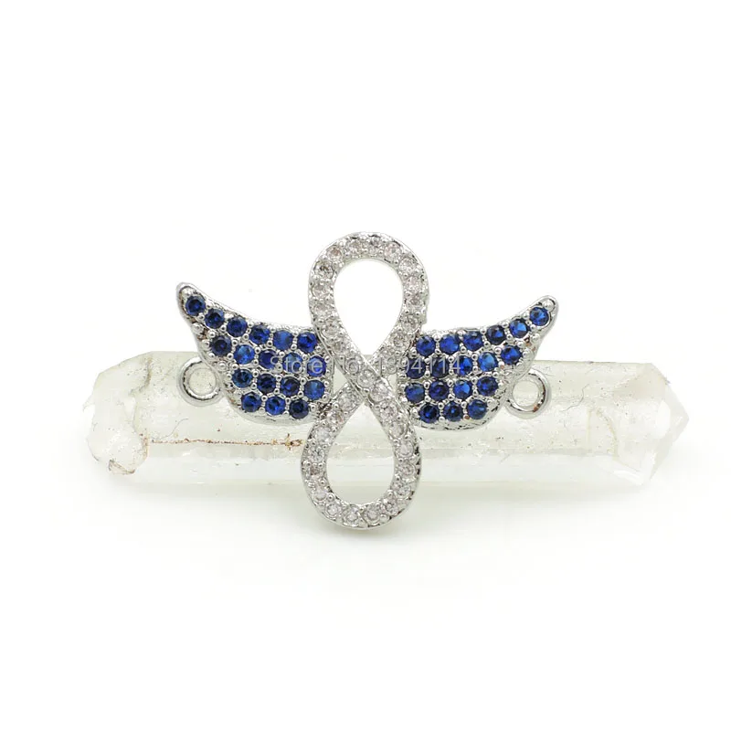22*17*2mm Micro Pave Blue CZ Combination Of Double Wings And Infinity Symbol Connectors Fit For Making Bracelets Jewelry | Украшения и
