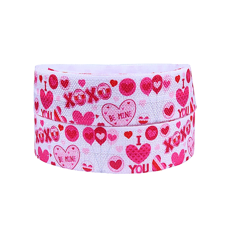 

Free shipping love you theme Valentine foe fold over elastic