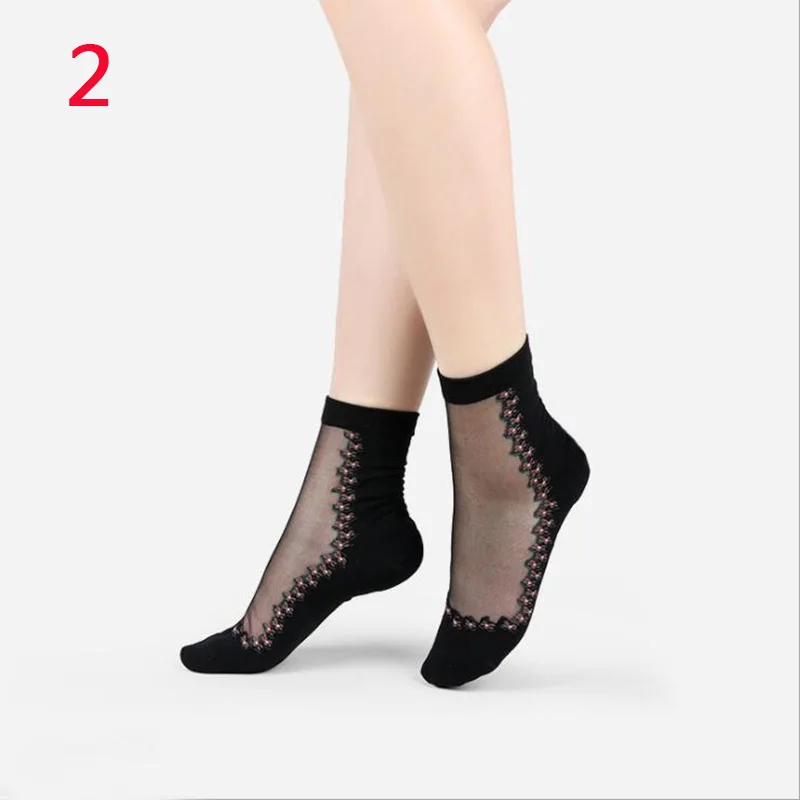 Women's Transparent Printing Socks Anti-silk Wear-resistant Thin Crystal Tube Sock Glass Silk Flowers | Женская одежда