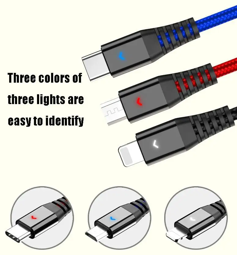 3 в 1 несколько USB провод для быстрой зарядки type C/Micro разъем iPhone 7 Plus/Galaxy S8 еще |