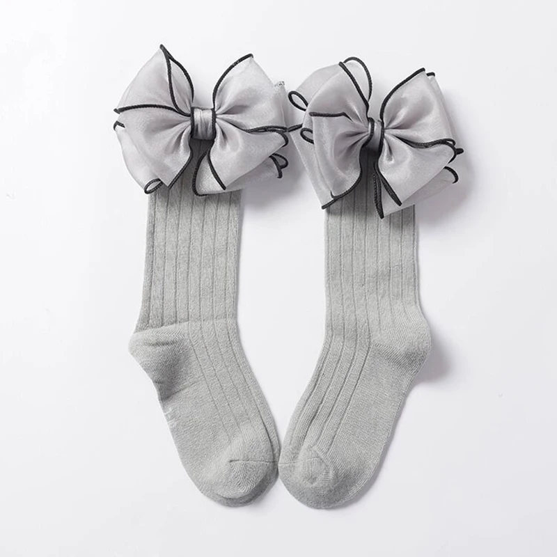 Calcetines con lazos para ni&ntilde;as, medias largas hasta la rodilla de algod&oacute;n, Color caramelo-5