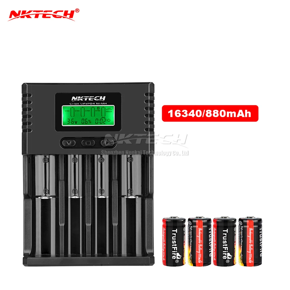 NKTECH H4 Смарт Батарея быстрое зарядное устройство 4CH Зарядные устройства для автомобиля для TrustFire 26650 18650 18500 18350 14500 10440 AAA обнаружение полярности - Цвет: With 4-16340 880mAh