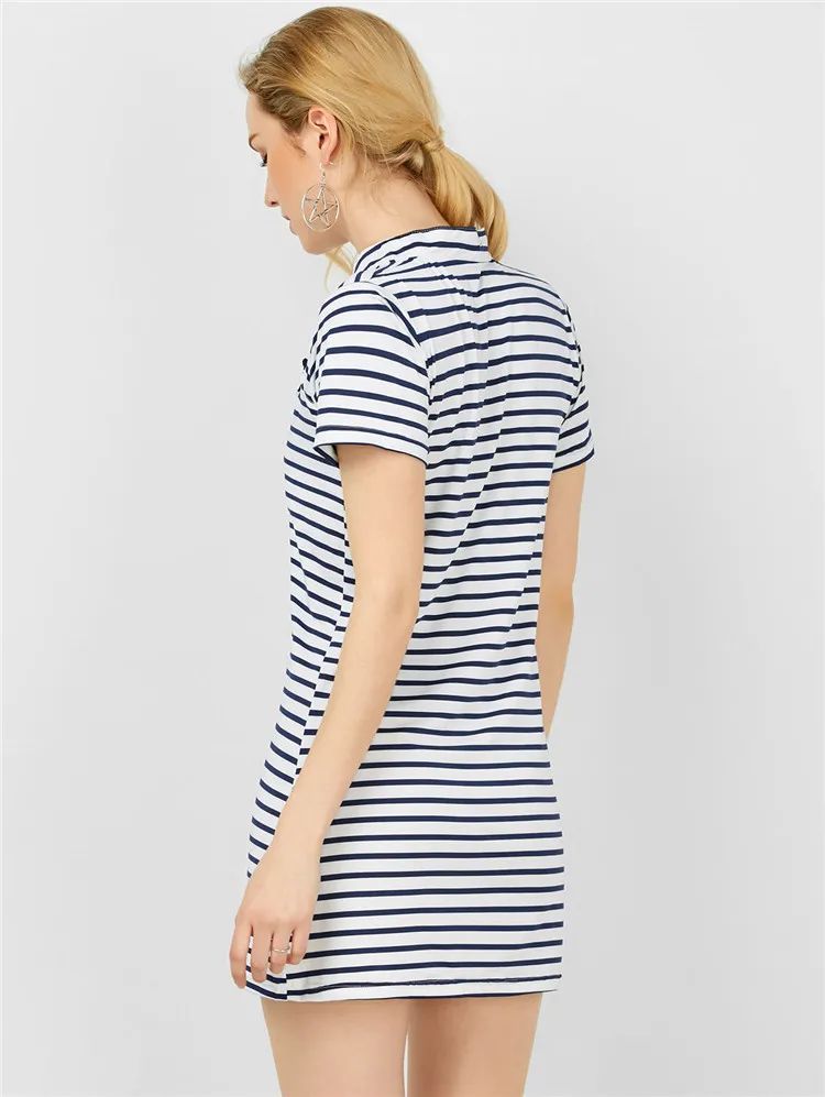 2017 летнее платье в полоску Для женщин темно синий и белый платья с короткими