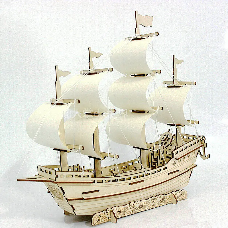 

3D Wooden Ship Jigsaw Toys Learning Building Robot Model DIY Sailing Boat Plane Puzzle Aircraft Gift Kids Car Toy For Children