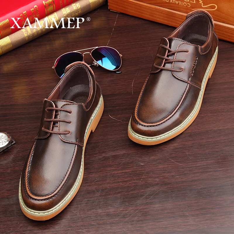 Men Casual Shoes Brand Sneakers Spring Autumn Split Leather Flats Lace up Hight Quality Plus Big Size Xammep |