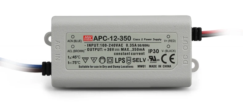 Mean Well APC-12-350 12 Вт 9 ~ 36 В 350мА светодиодный водонепроницаемый драйвер Один выход