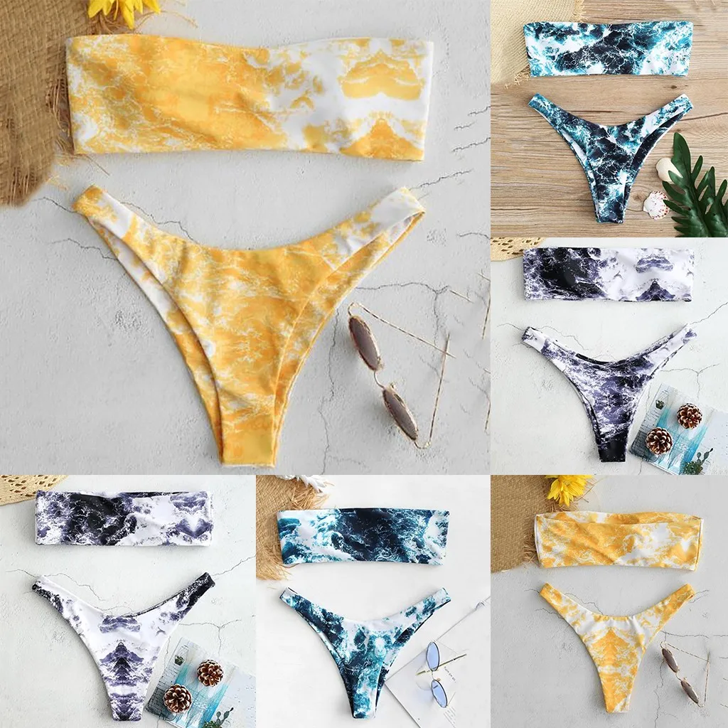 Женское бикини с высокой талией и принтом звезд Раздельный купальник пуш-ап без