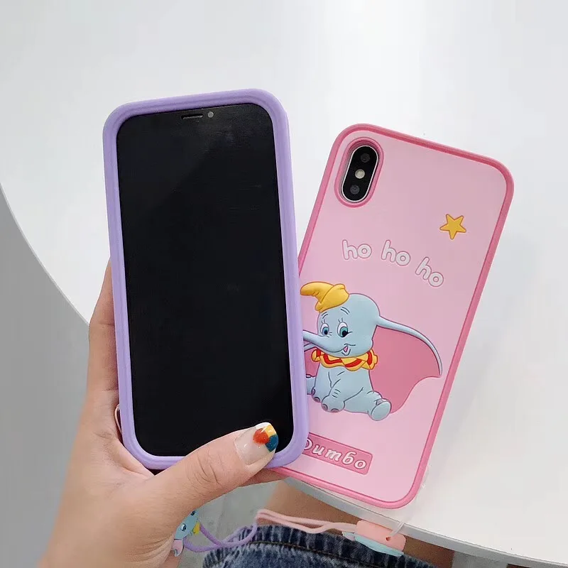 Милый мультяшный Dumbo 3D однотонный силиконовый чехол для iphone X XS Max Xr 8 7 6 6s Plus с