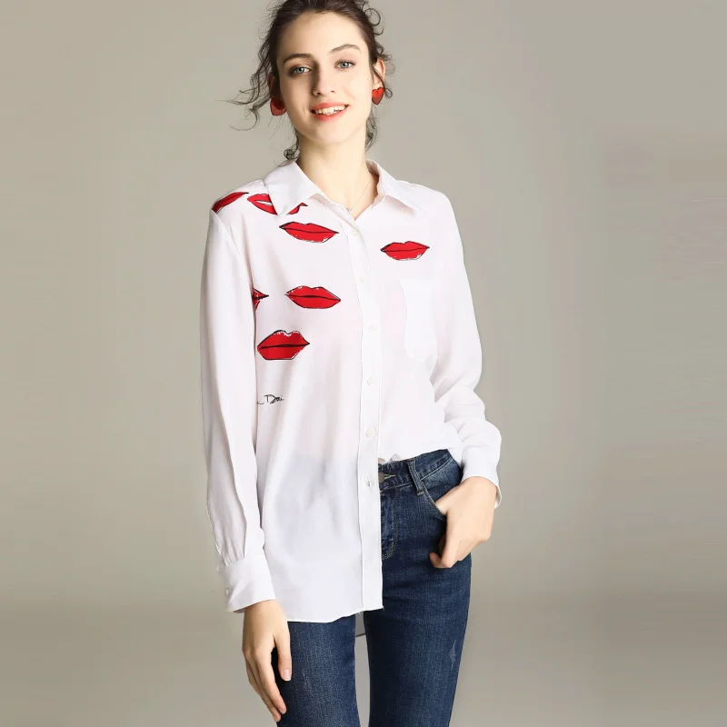 Блузка женская с длинным рукавом и принтом губ M/L/XL|shirts and blouses for women|shirt caseblouse green |