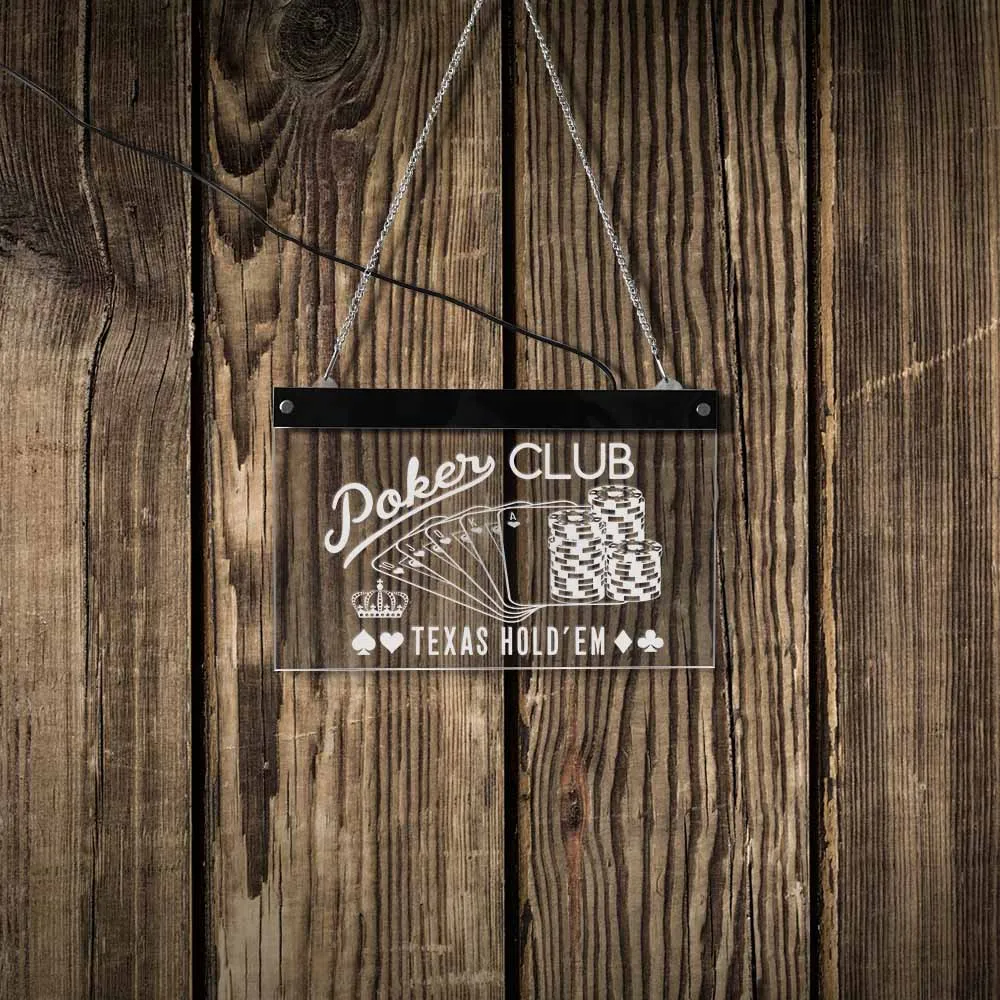 Poker Club Game Room LED Hanging Wall Sign Plaque Texas Holdɾm Chips And Gambling Acrylic Board Lighting Neon Signage | Дом и сад