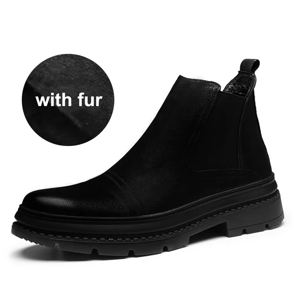 Black with fur YIGER/Новинка; мужские ботинки «Челси»; мужские ботильоны из натуральной кожи; зимние Ботинки Martin на меху без шнуровки; мужская повседневная обувь; Цвет Черный; 0200 - Цвет: Black with fur