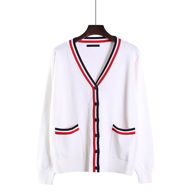 Men and women in the same V collar college style lovers handsome cardigan long sleeve loose sweater |